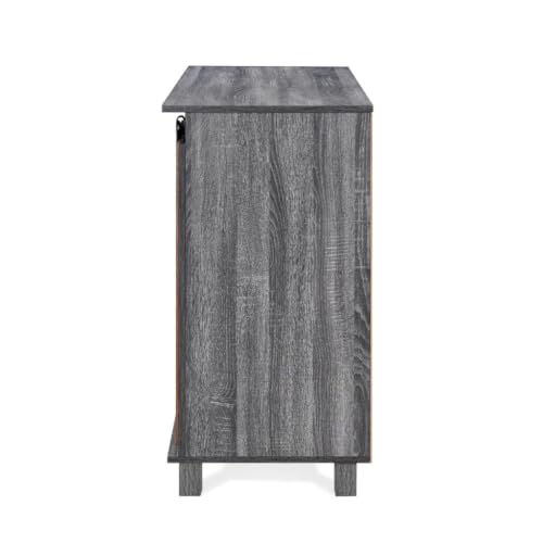 Image of Driftwood Engineered Wood Storage Cabinet | Industrial Cabinet with 4 Drawers, Sliding Door & Shelves | Multi-Purpose Organizer for Living Room, Bedroom & Office | Grey & Rustic Oak Finish