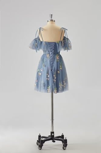 Basgute Flower Embroidery Tulle Short Homecoming Dresses for Teens 2024 Mini Spaghetti Straps Formal Prom Party Gown4