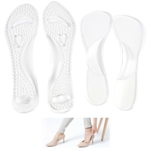2 Pairs High Arch Insoles, Clear Gel or Women, Clear Adhesive Anti-Sliding for High Heels, Sandals, Flats, Boots, and Pumps - Comfortable Metatarsal Pads for Foot Pain Relief