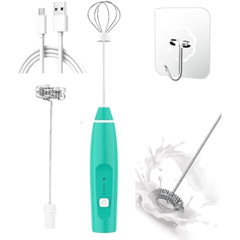 QYIQis Milk Frother, Milk Frother Handheld Coffee Frother, USB Rechargeable Milk Frother Handheld with 3 Speed Levels Automatic Milk Foam Maker for Coffee Matcha SOYA Milk Electric Frother Mint Green Cover