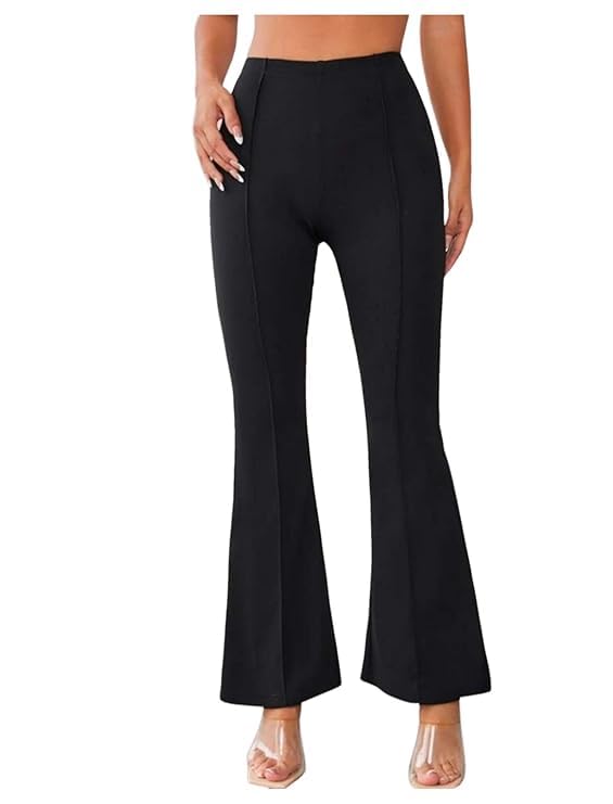 WOVIA Women’s High Waist Bell Bottom Trousers – Elastic Flared Bootcut Pants, Stretchy Parallel Leg for Casual & Office Workwear