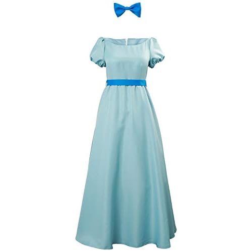 YANVS Disfraz de cosplay Wendy para mujer, disfraz de princesa para Halloween, con cinturón, lazo, tiara