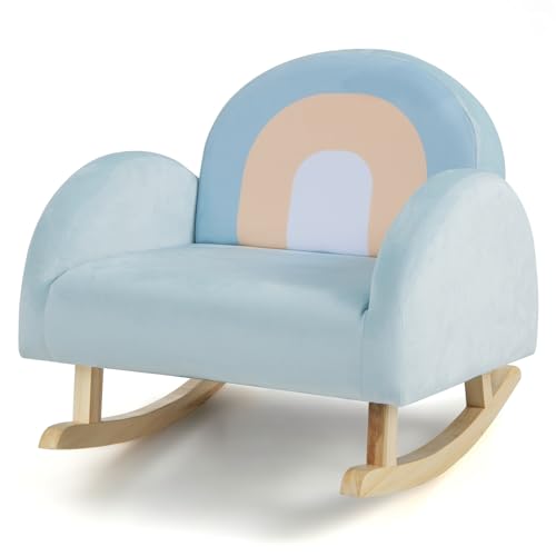 LIFEZEAL Silla Mecedora para niño de 3 a 5 años, Sillón Infantil de Confortable Tejido de Terciopelo holandés, Pata de Madera Maciza, Silla Relax Infantil con reposabrazos ergonómicos (Azul)