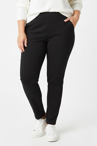 Kendindza Slim Fit Chino Damen Hose Stretch mit flexiblem Rückenteil Stoffhose Damen elegant lang Stretchhose weiches Material Schwarz L