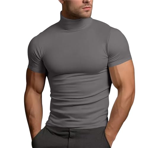 Camiseta para hombre, camisa de manga corta para hombre, color sólido, camisetas con cuello alto y mangas cortas, camiseta muscular, minimalista, camiseta de gimnasio, camiseta ligera muscular