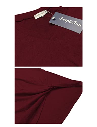 Image of SimpleFun Long Sleeve Shirts for Women Twist Knot Burgundy Sweater V Neck Plus Size Cozy Xmas Sweater Tunics 3X