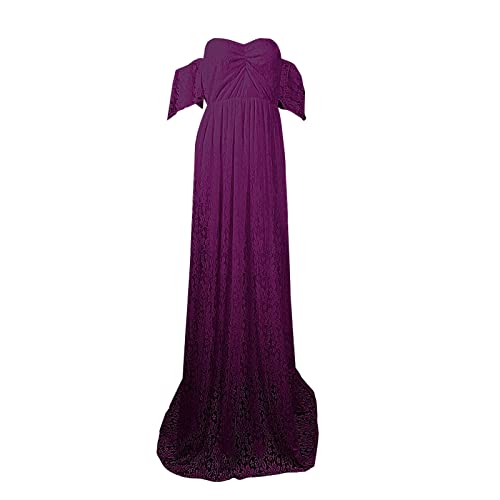 Vestido largo de encaje para mujer, de manga corta, para fotografía, vestido de manga voladora, vestido casual midi, Morado (, L