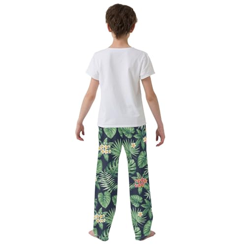 Palm Leaves Floral Boys Long Pants Soft Trousers Elastic Waist Kids Lounge Bottoms with Pockets S-XL3