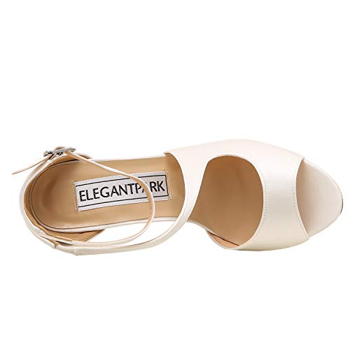 Image of ELEGANTPARK High Heel Sandals for Women, Peep Toe Satin Seude Strappy Shoes | Shoes for Wedding, Prom, Evening, Formal Event, 3.5-Inch Heel, Adjustable Buckle, Cushioned Insole and Non-Slip Outsole