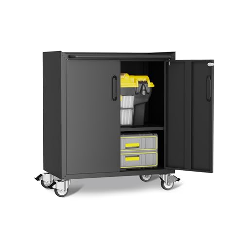VIYET Metal Garage Storage Cabinet with Wheels,Locking Rolling Tool Cabinet with Drawers and Shelves for Home, Office, Garage & Workshop