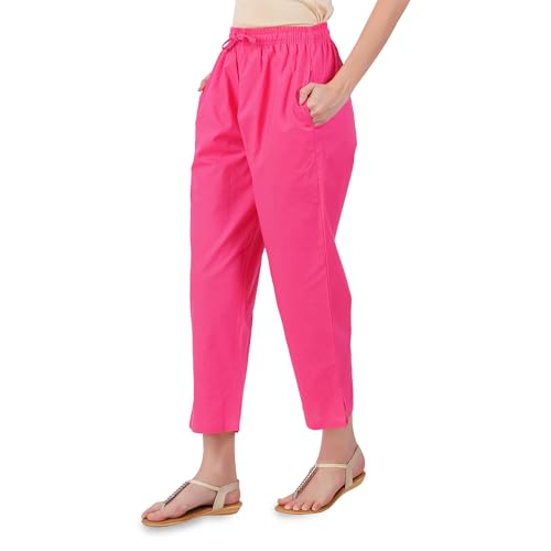 Image of Happy Bunny Parallel Pants for Women 100% Cotton Ankle Length Trousers Regular Fit with Elastic Drawstring Stylish & Pockets Casual Formal Wear for Office & Home