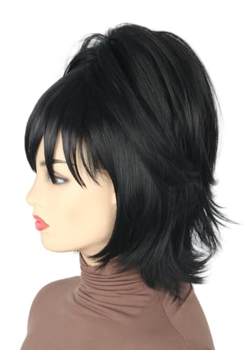 Topcosplay Women or Girls Short Black Wig with Ponytail Halloween Costume Cosplay Party Wigs