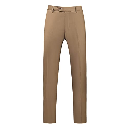 MOGU Mens Front Flat Casual Dress Pants Slim Fit Size 36 Kahki