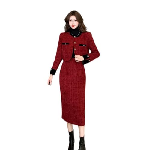 Ensemble deux pièces en tweed femme veste courte jupe chic