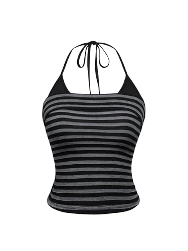 SOLY HUX Women's Striped Halter Top Y2k Summer Camisole Grunge Slim Fit Going Out Crop Tops