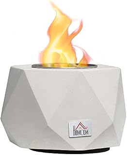 HOMCOM Tabletop Fire Pit, Indoor Fireplace 15cm Table Top Fire Pit Bowl, Alcohol Fueled Concrete Firepit, Angular Mini Fire Bowl Balcony Decor for Soul Relaxing, Tabletop Portable Fire Bowls, Grey