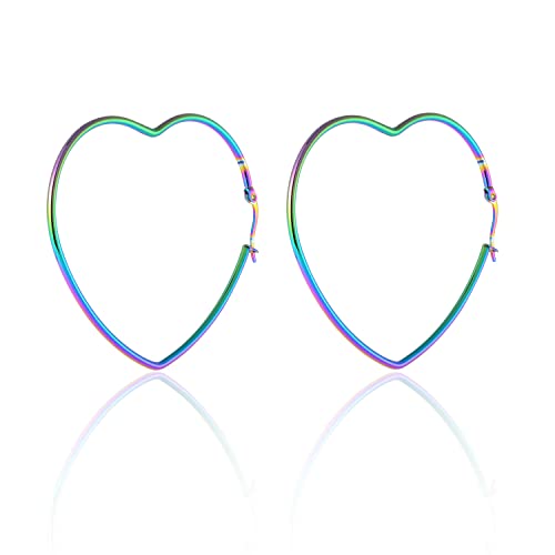Pair Womens Large Heart Huggie Hinged Hoop Earrings