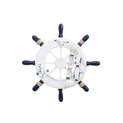 Hooshing Boat Steering Wheel Decor Wooden Mediterranean Style Crafts Rudder Wall Decoration Fishing Net for Wall Door… 313h2drg55L. SS400