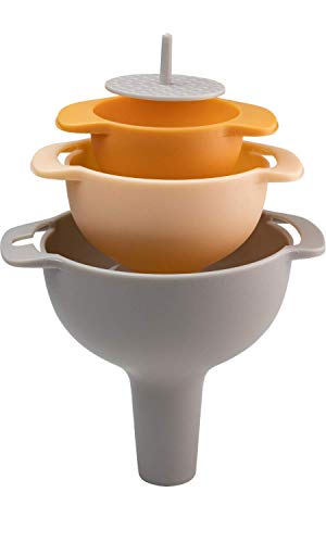 Taylors Eye Witness Four Piece Kitchen Funnel Set – Tab Handled Nested Funnel Pack with Detachable Strainer. Filter Or Bottle Oil and Liquid Or Dry Ingredients Like Flour and Pepper.