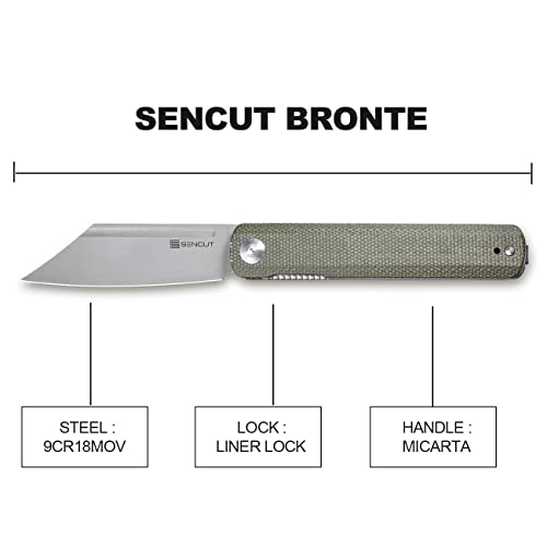 Sencut Bronte Folding Pocket Knife With Front Flipper Opener, 3.38 Inch Blade Green Micarta Handle Sa08B #TOP2