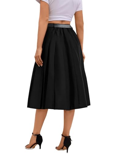 SANGTREE- Saia plissada longa feminina com bolsos, saias de cintura alta lisas para uniforme escolar