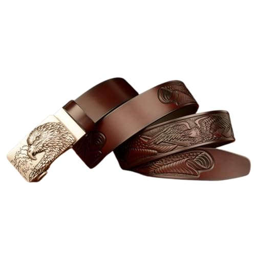 Men Ratchet Embossed Belt With Silver Eagle Engraved Auto Buckle - Western Waist Strap For Jeans2