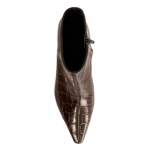 Women’s Low Kitten Heel Ankle Boots Fashion Crocodile Embossed Closed Pointed Toe Side Zipper Fall Winter Comfortable Low Heel Casual Party Office Booties3