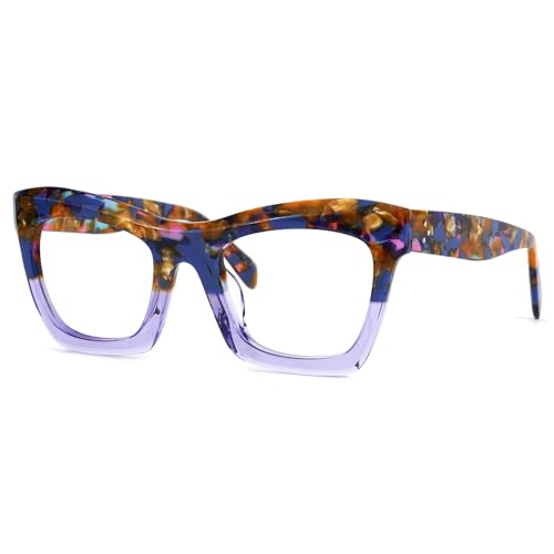 Image of Zeelool Stylish Vintage Oversized Square Glasses for Women with Non-prescription Clear Lens Benitez ZJGA035804-08 Blue