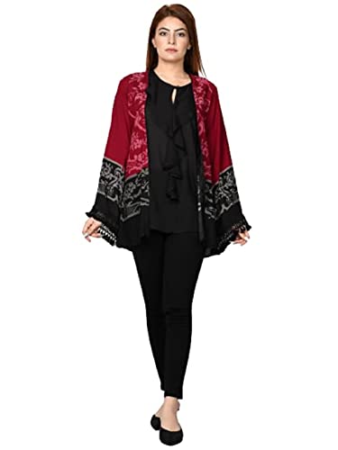 Pakistani/Indian - Women, Girls Kurti Lawn 2 pcs Dress Undershirt + Jacket Sleeveless Undershirt Printed Jacket Full Sleeve with lace at Cuffs Red, Black