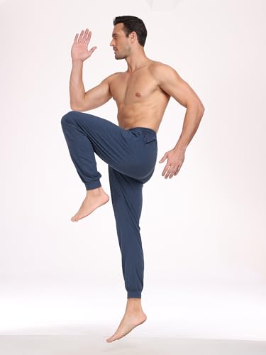 EA'S SECRET Men's 100% Cotton Pajama Bottoms Stretch Waist Soft Drawstring Sleep Lounge Pj Pants with Pockets2