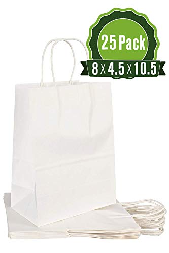 Brown Kraft Paper Gift Bags Bulk with Handles 8 X 4.5 X 10.5 [25Pc]. Ideal for Shopping, Packaging, Retail, Party, Craft, Gifts, Wedding, Recycled, Business, Goody and Merchandise Bag