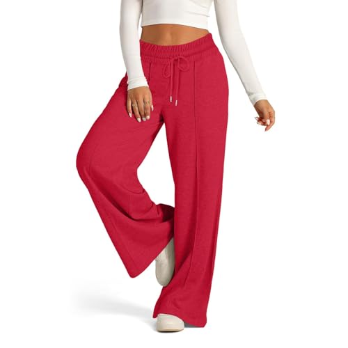 CreoQIJI Pantalones de mujer deportivos elegantes pantalones de chándal para mujer, entrenamiento, pierna ancha, cintura elástica, pantalones de jogging, línea de moda, pantalones sueltos, pantalones
