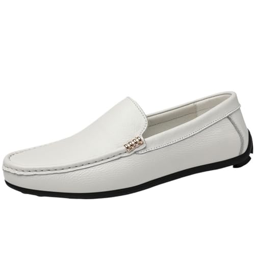 Men's Round Toe Leather Loafer Shoes Flexible Comfortable Flat Heel Casual Slip On