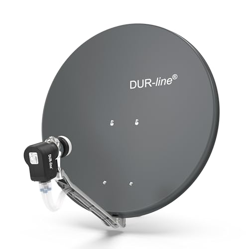 DUR-line 4 Teilnehmer Set - Qualitäts-Alu-Satelliten-Komplettanlage - Select 75cm/80cm Spiegel/Schüssel Anthrazit + Quad LNB - für 4 Receiver/TV [Neuste Technik, DVB-S2, 4K, 3D]
