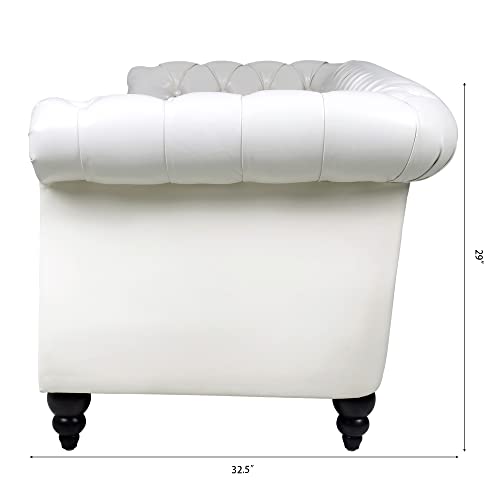Image of LEVNARY Chesterfield Sofa, Classic Tufted Upholstered Leather Couch, Modern 3 Seater Couch Furniture with Tufted Back for Living Room Office (Cream White)