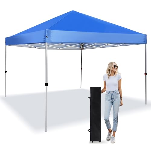 LANMOUNTAIN Pop Up Canopy 8X8 FT,Portable Sun Instant Shelter w/Backpack Bag,Waterproof,Adjustable Straight Leg Heights Canopies,Outdoor Tents for Parties,Camping,Commercial Event,Blue