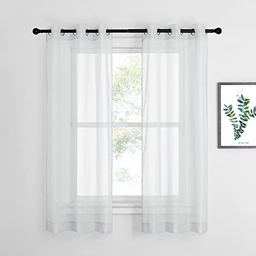 Image of NICETOWN Sheer Curtains and Drapes 63 inches Long - Silver Eyelet Top Light Filter Window Drapes Airy & Breathable Bedroom Voile Panels for Home Office, Light Gray, 74 inch W Total 2 Pieces