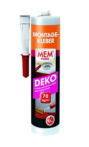 MEM Montage-Kleber DEKO, Pastöser Dispersionsklebstoff, Hohe Anfangshaftung und Endfestigkeit, Für verschiedene Untergründe, Lösemittelfrei, 380 g Kartusche, Beige