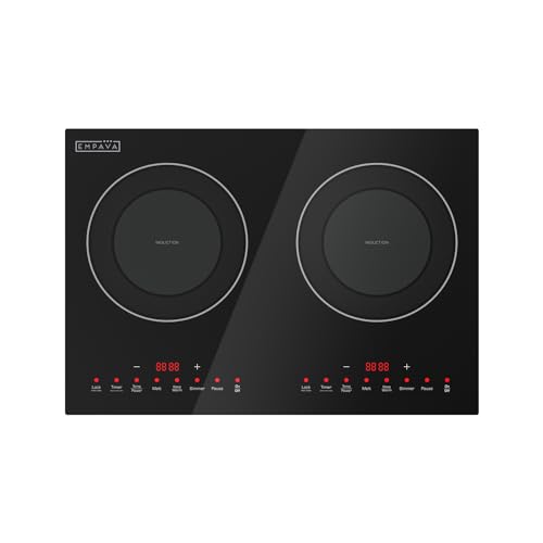 Empava Double/Dual Induction Cooktop 2 Burner, Shatter-proof Flat Glass Top, 18 Levels from 120°F to 460°F, 3 Preset Mode, Bulit-in/Countertop, 110~120 Volt Plug in Electric Stove for Kitchen, RV