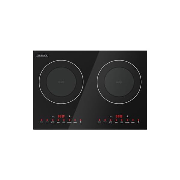 Empava Double/Dual Induction Cooktop 2 Burner, Shatter-proof Flat Glass Top, 18 Levels from 120°F to 460°F, 3 Preset Mode, Bulit-in/Countertop, 110~120 Volt Plug in Electric Stove for Kitchen, RV