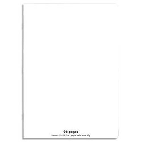 Lot de 10 Cahiers piqûre, 96 pages, Grands carreaux Seyès, Format 24 x 32 cm, Couverture polypro BLANC