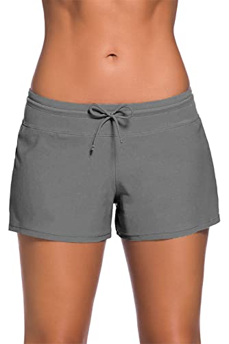 Acfoda Badeshorts Damen Badehose Boardshorts Sommer Frauen Schnell Trocknend Strand Schwimm Surfing Wassersport Shorts Grau M Cover