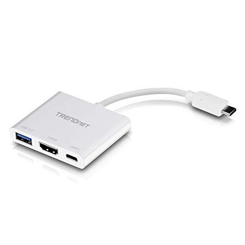 TRENDnet USB-C to HDMI with Power Delivery and USB 3.0 Port, 4K UHD Resolution, Flexible Connector, Easy Set-Up, Compact Design, TUC-HDMI3