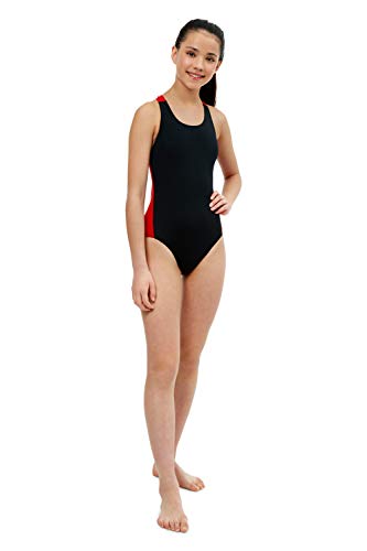 Maru Girl's Panel Pacer Swimsuit - Black/Red, 32in, 38