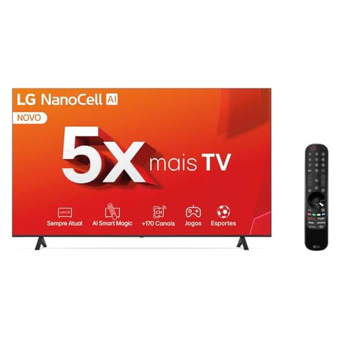 Smart TV 4K 75' LG NanoCell 75NANO80T Processador α5 Ger7 AI Hub de Esportes Alexa/Chromecast integrado webOS 24 Controle Smart Magic