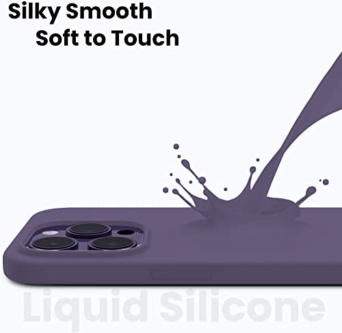 Image of Elzzi Compatible with iPhone 14 PRO MAX Case, Liquid Silicone Case, Full Body Protective Cover, Shockproof, Slim Phone Case, Anti-Scratch Soft Microfiber Lining, 6.1 inch - (Deep Purple)