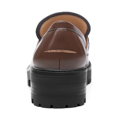 Image of VETASTE Women's Platform Chunky Heel Loafers Slip on Business Casual Shoes | Classic Closed Round Toe, Lug Sole, Work Office Uniform Oxfords, Metal Chain
