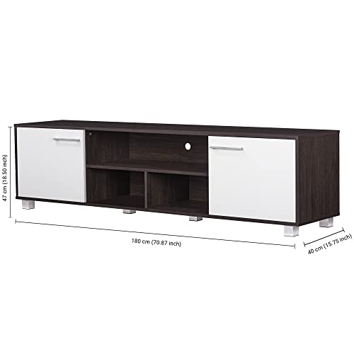 Image of TADesign Robust Engineered Wood TV & Entertainment Unit Matte Finish, 2 Doors with Storage (for TVs up to 70 inches, Dark Walnut & White Color)
