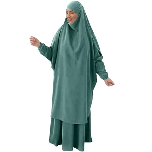 Robe de prière musulmane avec hijab intégré, caftan Abaya long opaque et fluide couleur vert