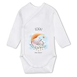 Body bébé en coton biologique avec manches longues raglan et ouverture kimono pour faciliter l’habillage. Boutons pression sans nickel à l’entrejambe. Très pratique pour les premiers mois de Bébé.
